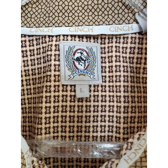 Cinch Shirt Mens Large Brown Geometric Button Down Long Sleeve Western Cotton - Picture 2 of 8